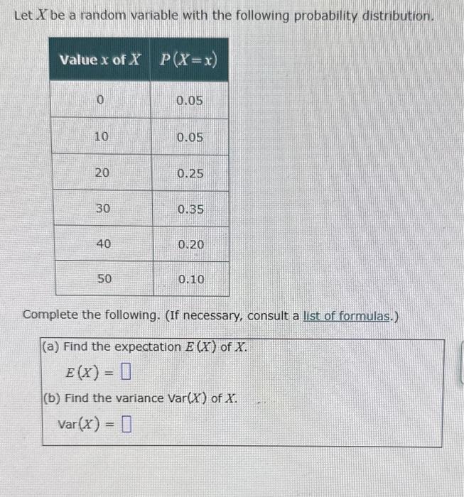 Solved Let X be a random variable with the following | Chegg.com