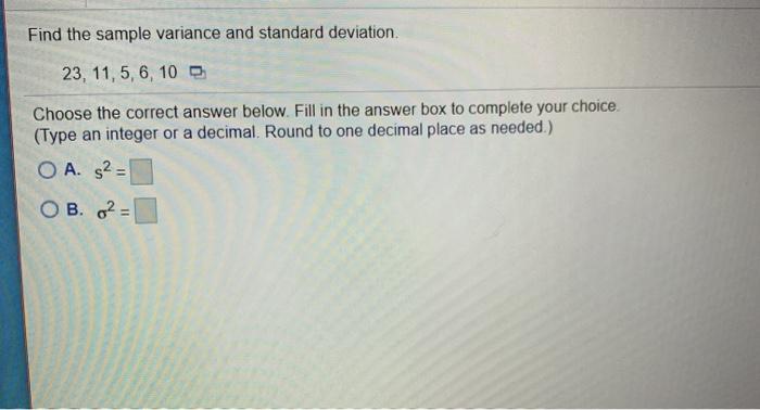 Solved Find the sample variance and standard deviation 23, | Chegg.com