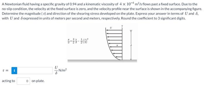 Solved A Newtonian fluid having a specific gravity of 0.94 | Chegg.com
