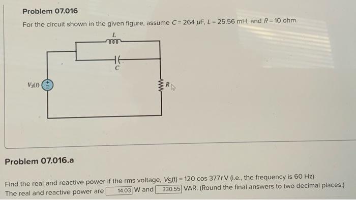 Solved Problem 07.016 For the circuit shown in the given | Chegg.com