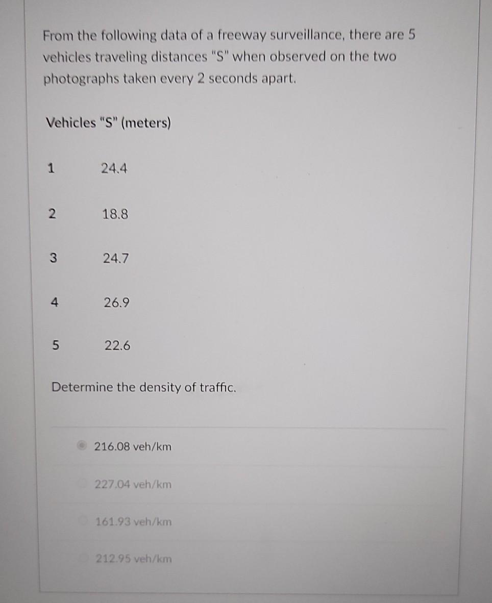 Solved From The Following Data Of A Freeway Surveillance, | Chegg.com