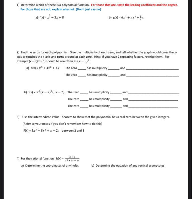 Solved 1) Determine which of these is a polynomial function. | Chegg.com