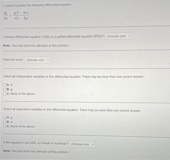 Solved (1 Point) Consider The Following Differential | Chegg.com