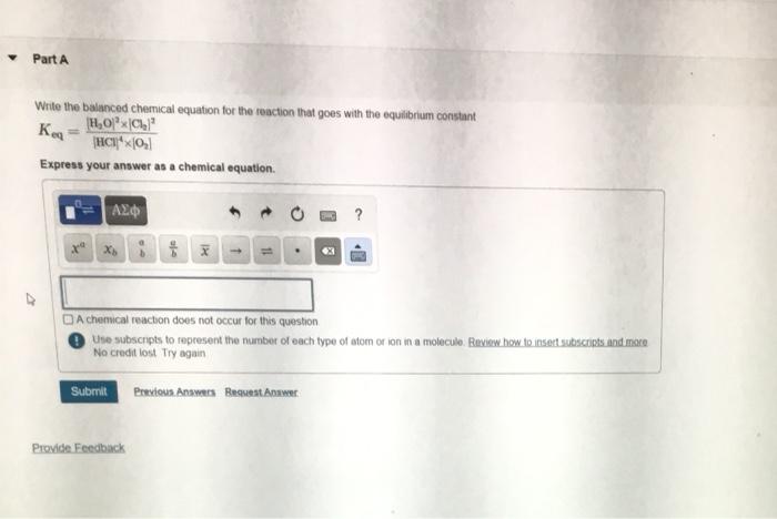 Solved Part A Write the balanced chemical equation for the | Chegg.com