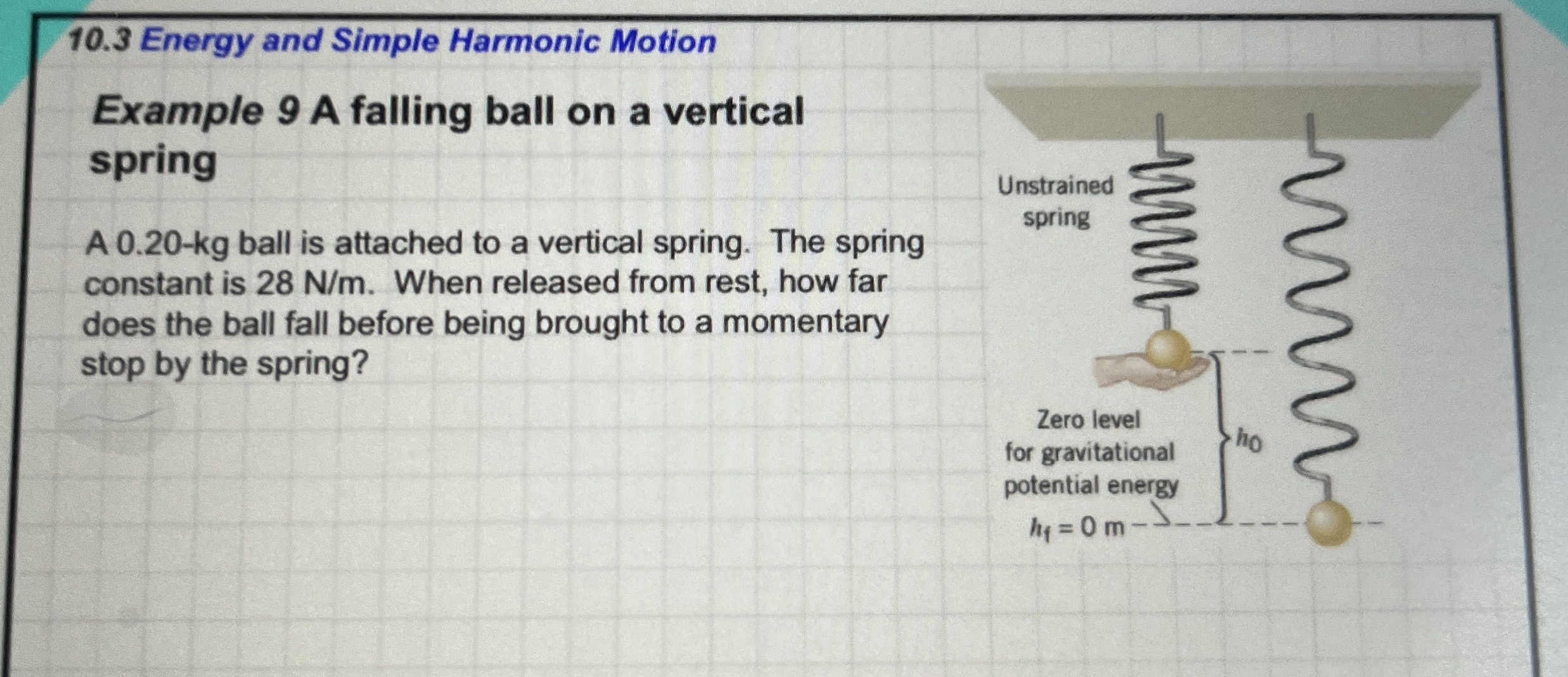 Solved 10.3 ﻿Energy and Simple Harmonic MotionExample 9 ﻿A | Chegg.com