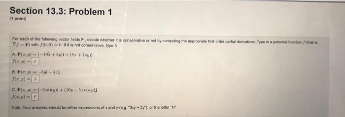 Section 13.3: Problem 1 (1 point) For each of the | Chegg.com