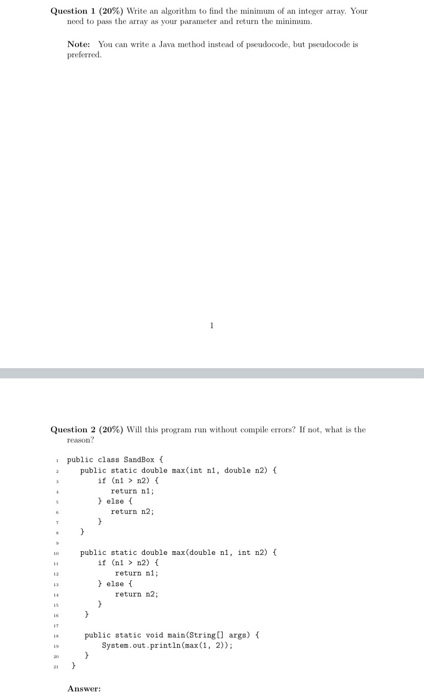 Solved Question 1 (20%) Write an algorithm to find the | Chegg.com