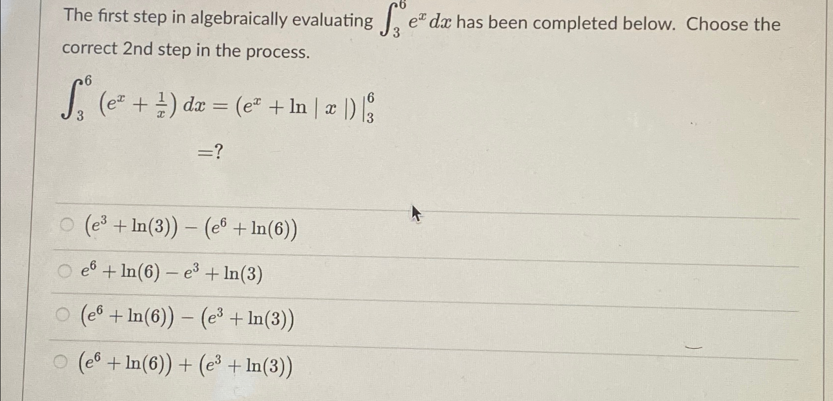 Solved The first step in algebraically evaluating ∫36exdx | Chegg.com