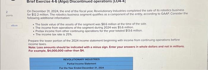 Solved Brief Exercise 4-6 (Algo) Discontinued Operations | Chegg.com