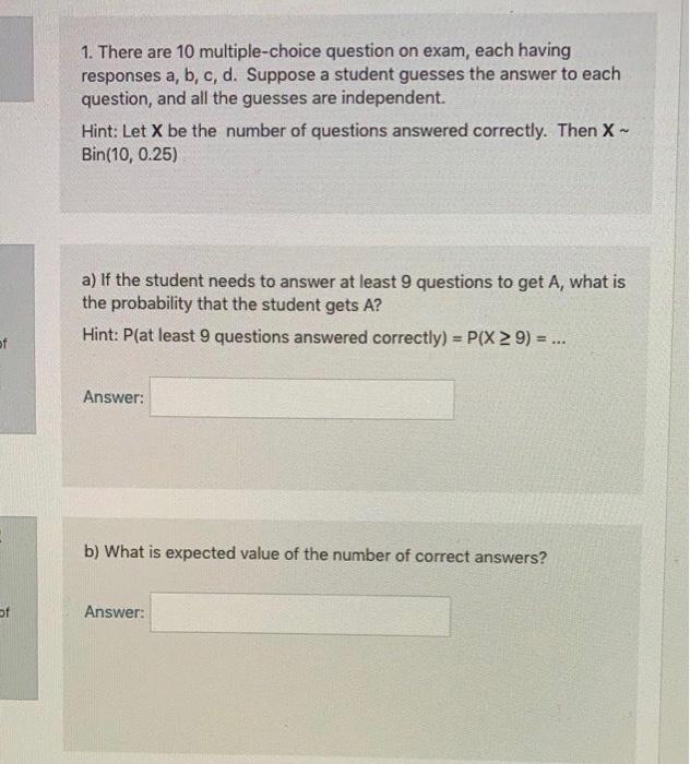 Solved 1. There Are 10 Multiple-choice Question On Exam, | Chegg.com