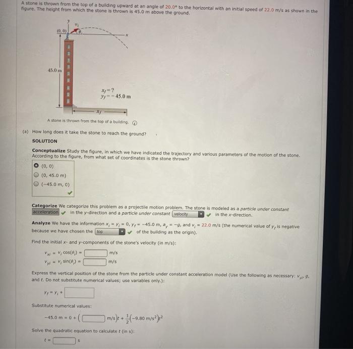 Solved A stone is thrown from the top of a building upward | Chegg.com