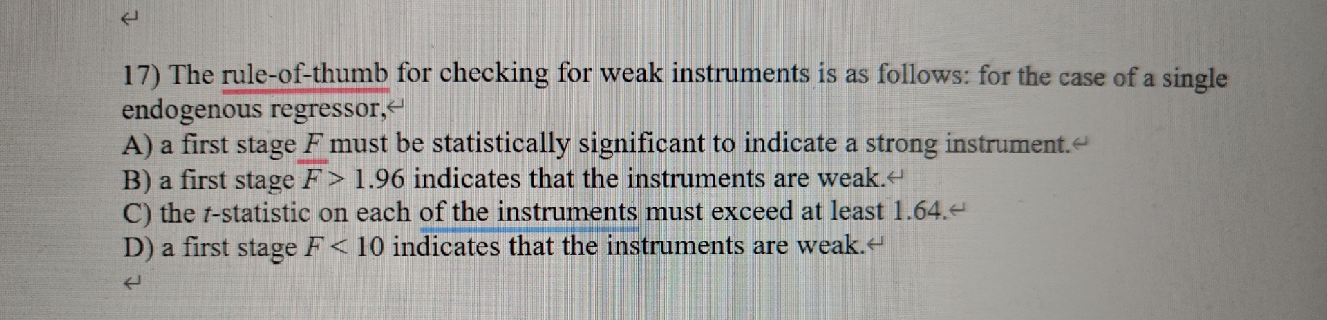 The rule-of-thumb for checking for weak instruments | Chegg.com