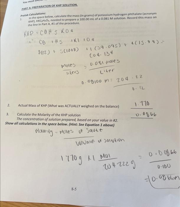 Solved PART B TITRATION OF KHP WITH UNKNOWN CONCENTRATION