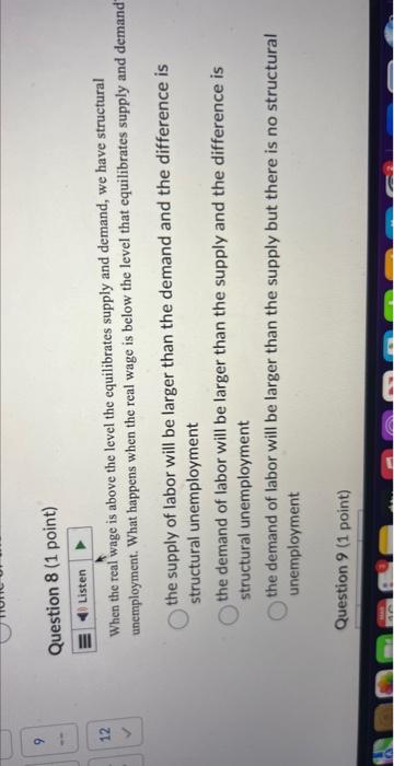 Solved Question 8 (1 point) When the real wage is above the | Chegg.com