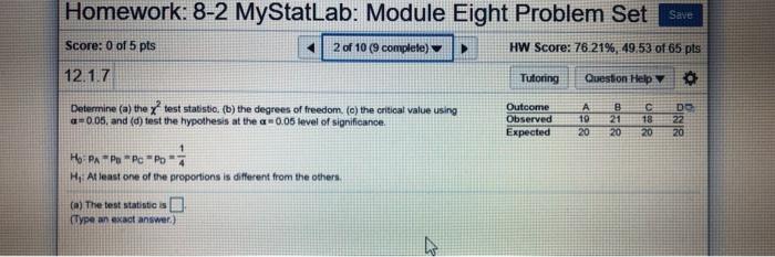 Solved Homework: 8-2 MyStatLab: Module Eight Problem Set | Chegg.com