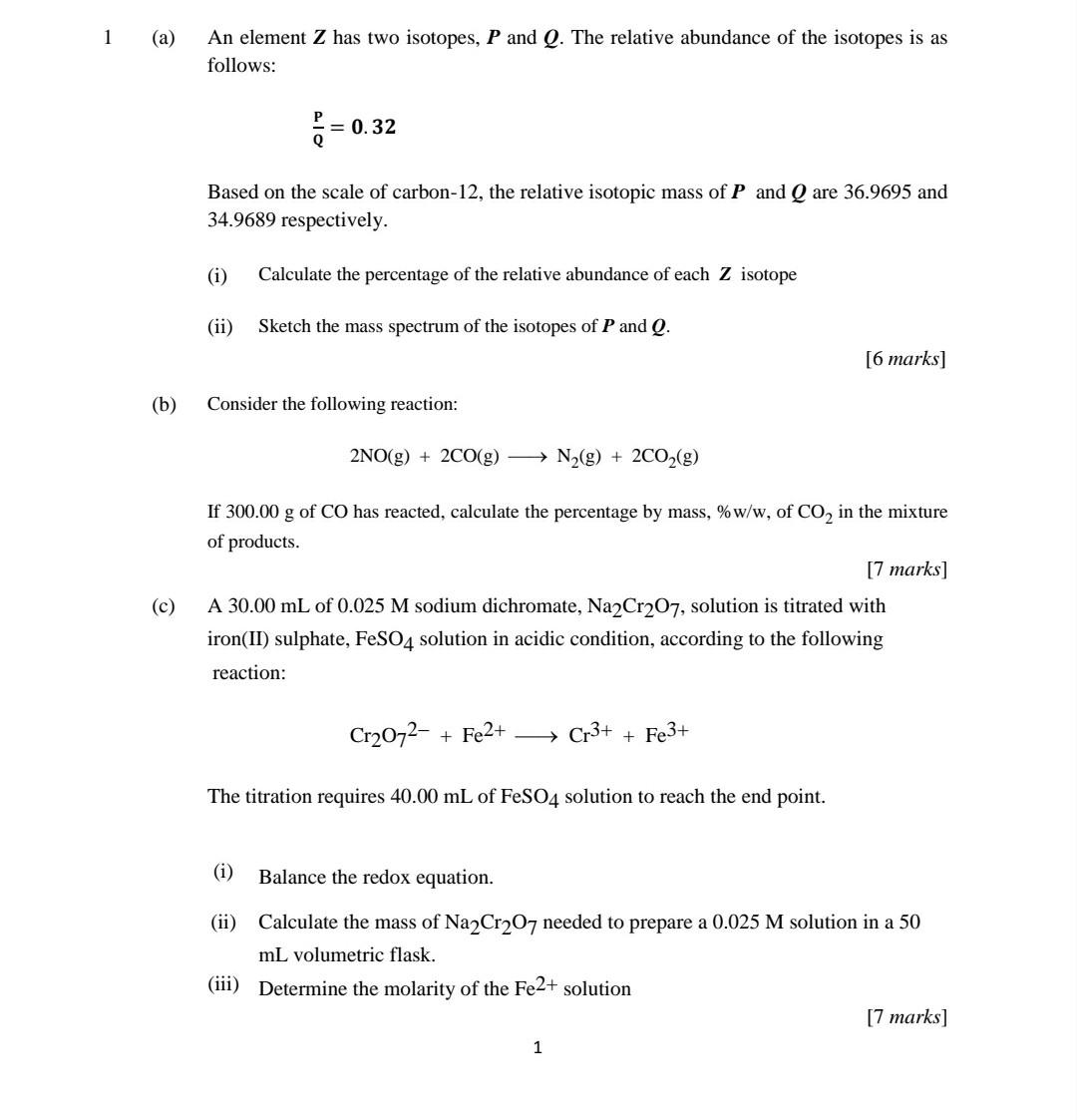 Solved 1 (a) An element Z has two isotopes, P and Q. The | Chegg.com