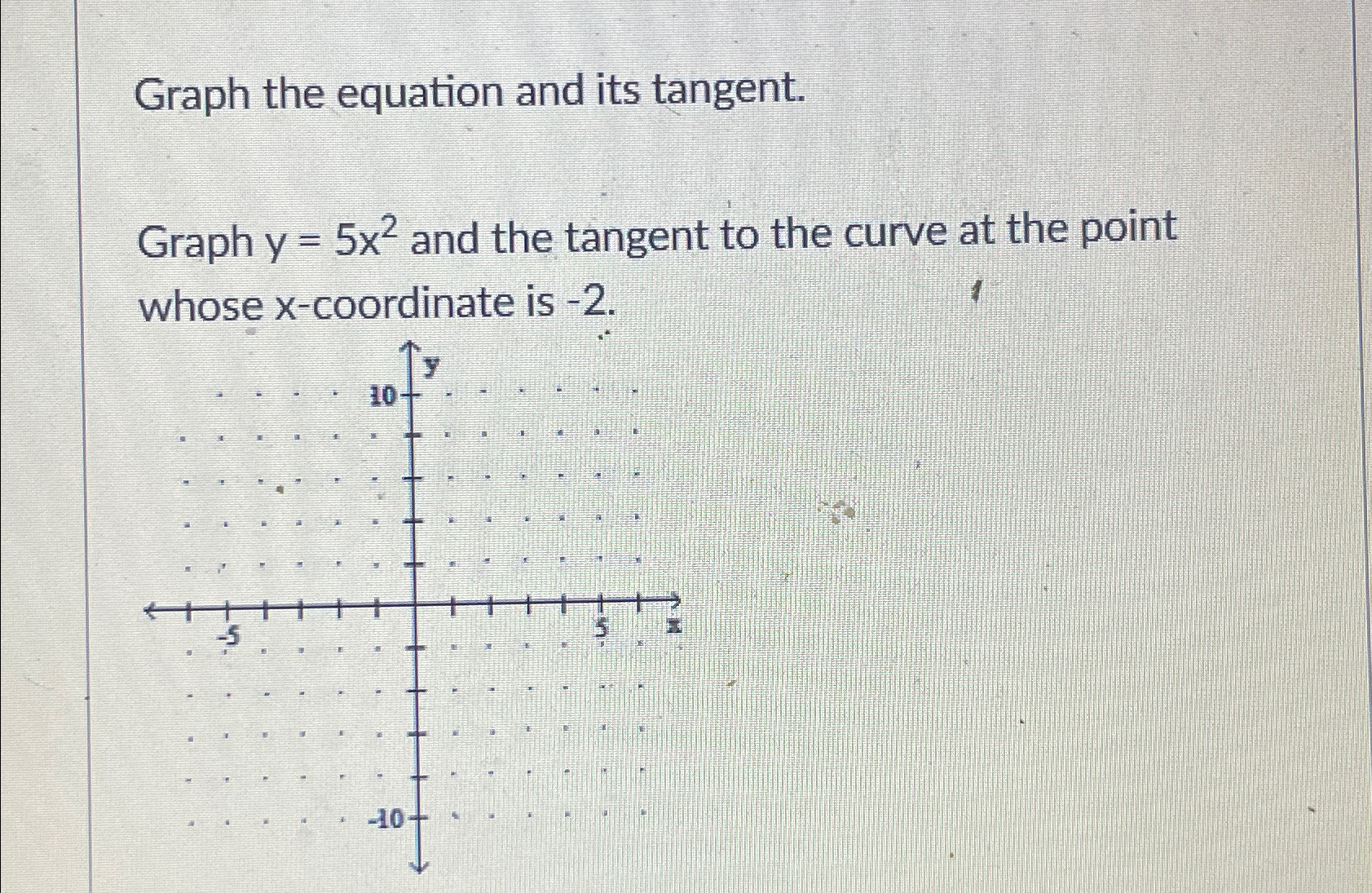 Solved Graph the equation and its tangent.Graph y=5x2 ﻿and | Chegg.com