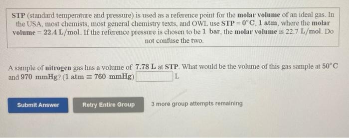 Solved STP (standard temperature and pressure) is used as a | Chegg.com