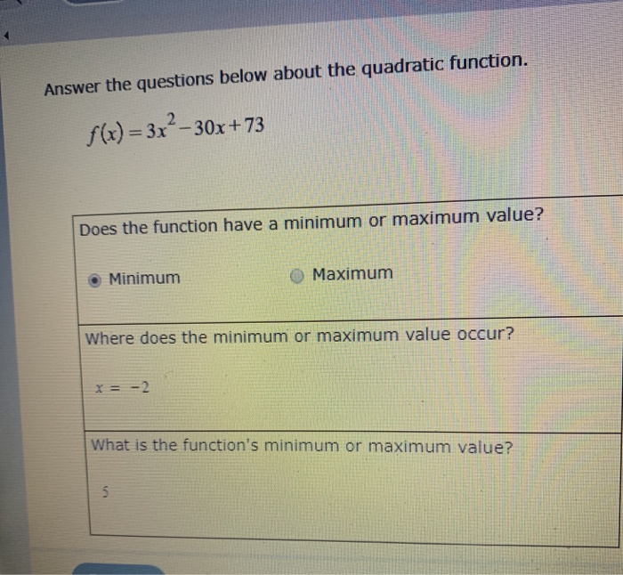 Solved Answer The Questions Below About The Quadratic Chegg