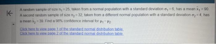 Solved A random sample of size n1=25, taken from a normal | Chegg.com