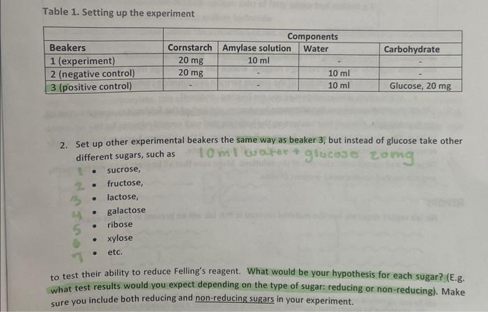 Solved Table 1. Setting up the experiment 2. Set up other | Chegg.com
