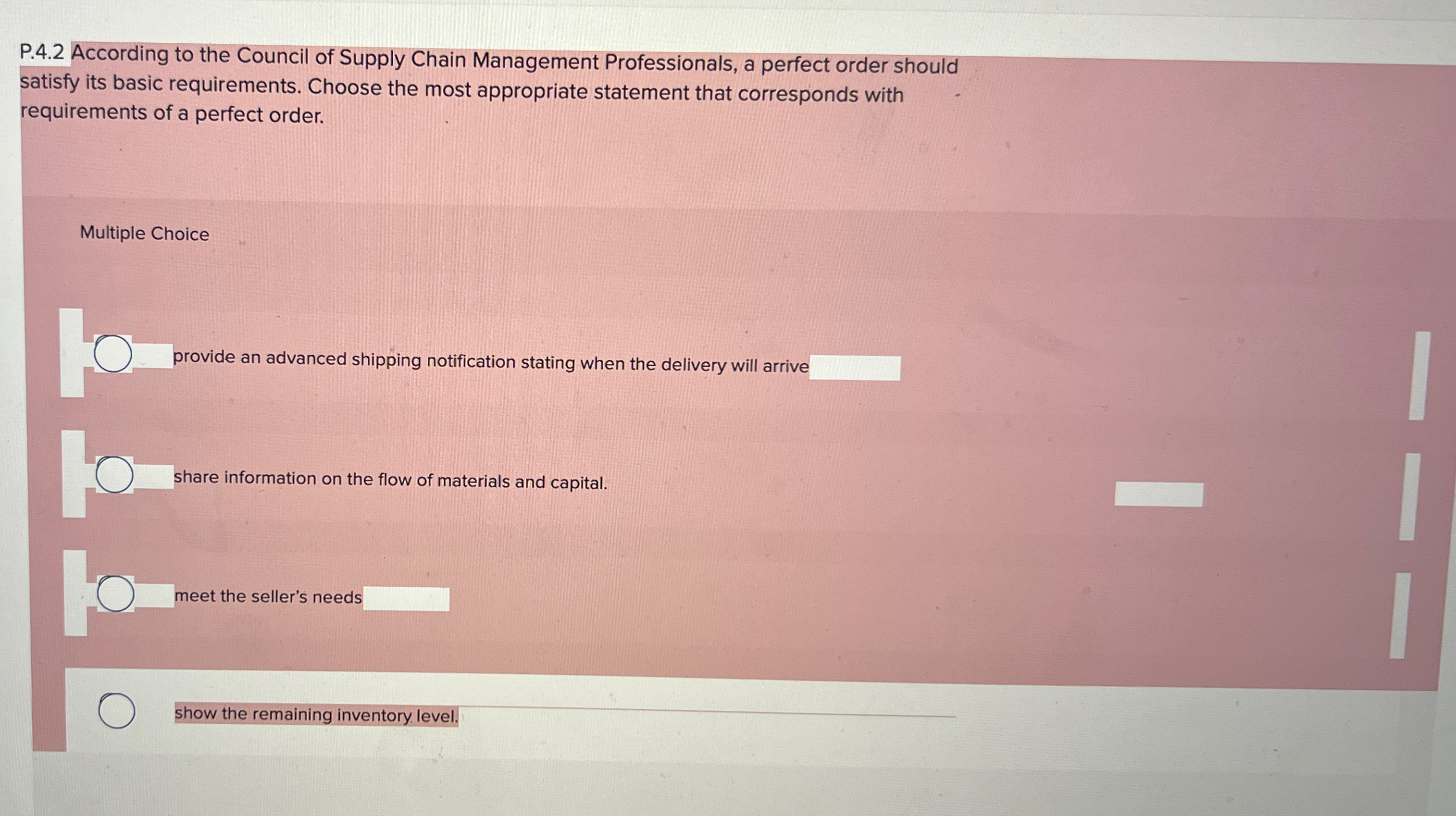 Solved P.4.2 ﻿According to the Council of Supply Chain | Chegg.com