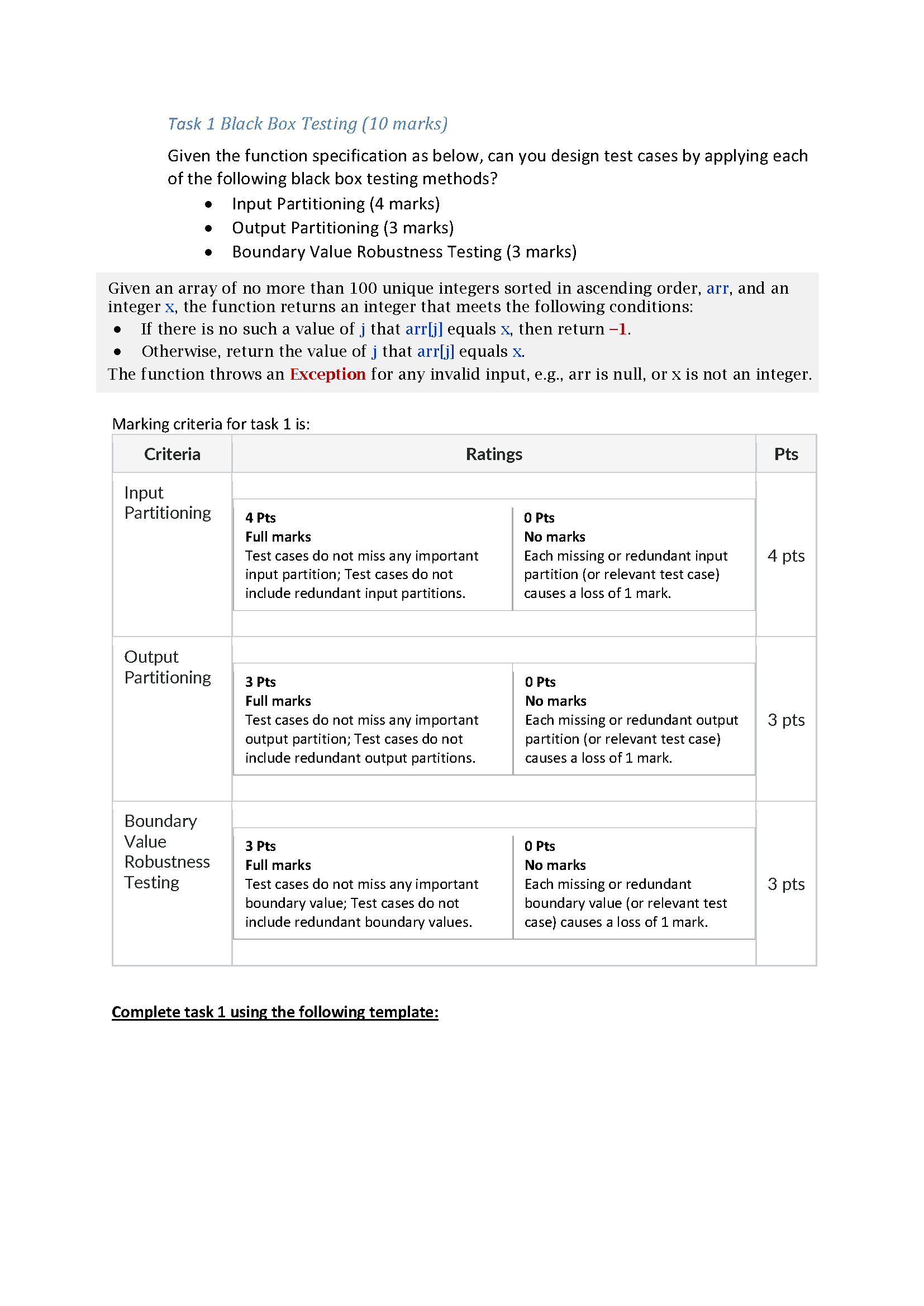 Solved Task 1 ﻿Black Box Testing (10 ﻿marks)Given the | Chegg.com