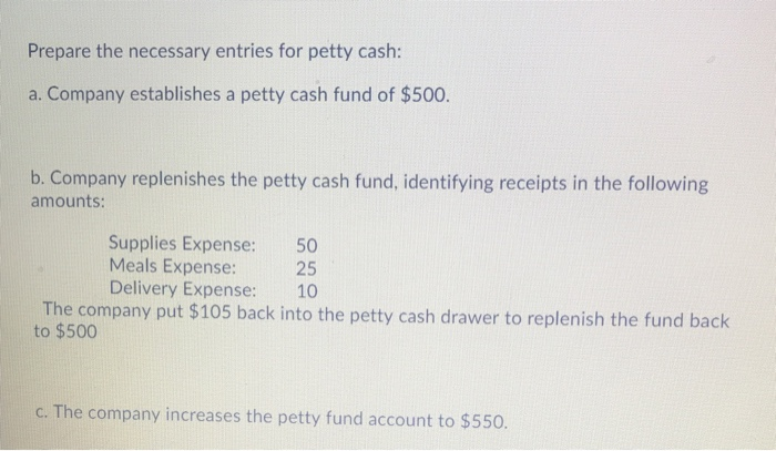 Solved Prepare The Necessary Entries For Petty Cash A C
