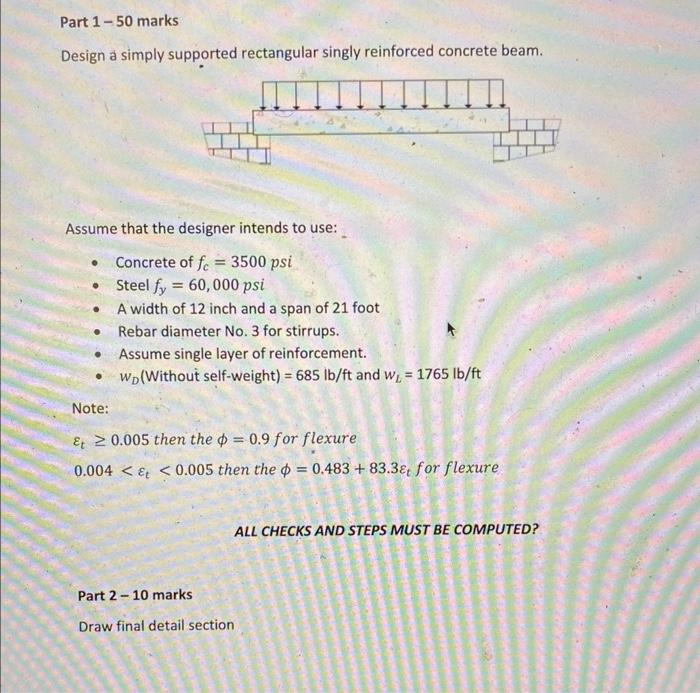 Solved Design a simply supported rectangular singly | Chegg.com