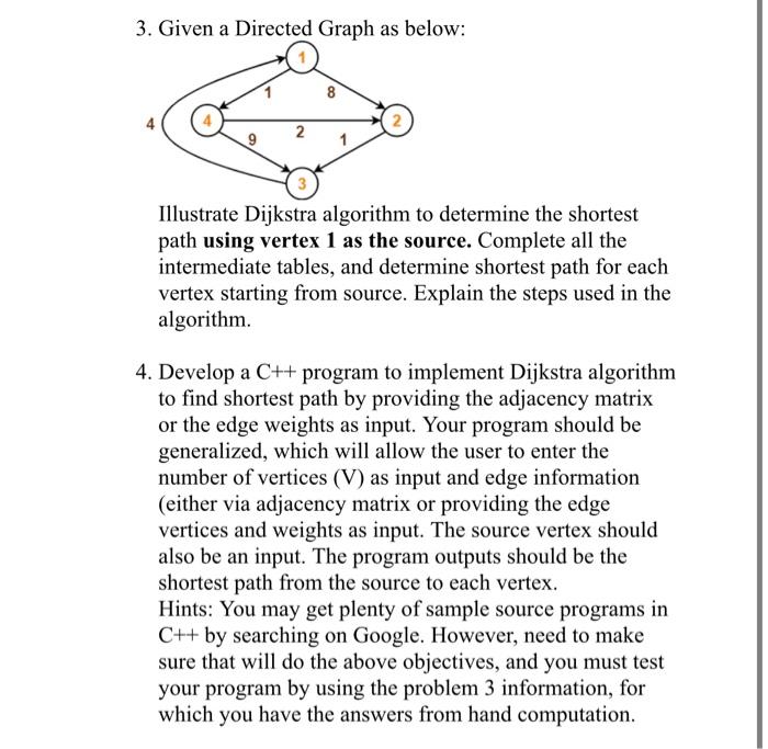 Solved 3. Given a Directed Graph as below: 2 1 Illustrate | Chegg.com