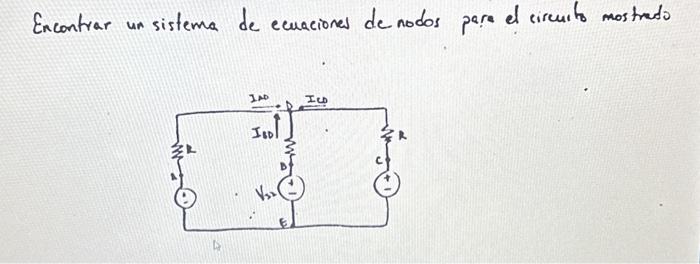 Encontrar un sistema de ecuaciones de nodos para el circuito mostredo