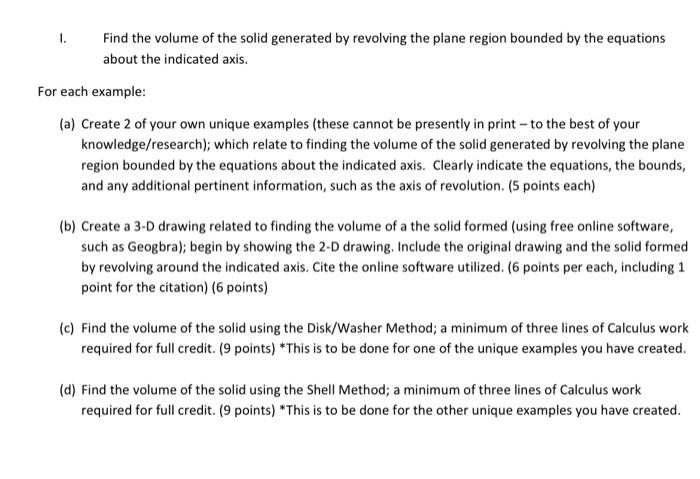 Solved 1. Find the volume of the solid generated by | Chegg.com