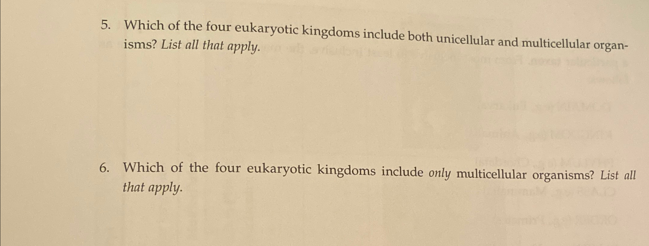 Solved 1.Which of the four eukaryotic kingdoms include both | Chegg.com