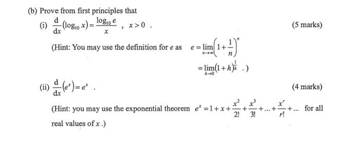 Solved (b) Prove from first principles that (i) | Chegg.com