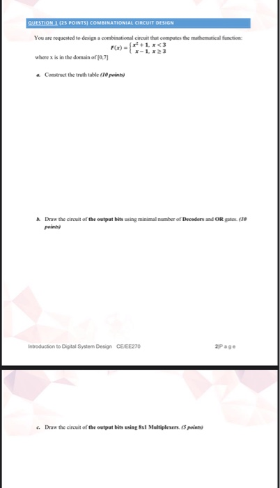 Solved QUESTION 1 (25 POINTS) COMBINATIONIAL CIRCUIT DESIGN | Chegg.com