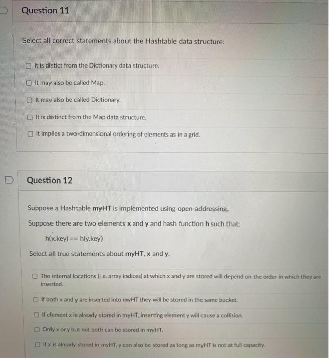 Solved Select all correct statements about the Hashtable | Chegg.com