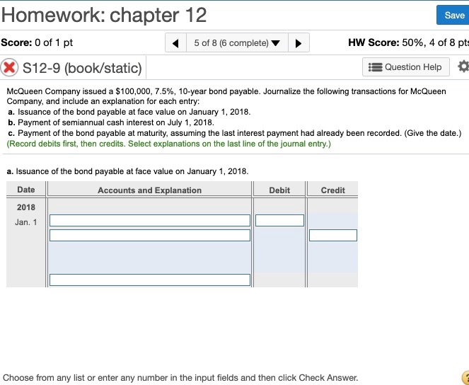 Solved Save Homework: chapter 12 Score: 0 of 1 pt 5 of 8 (6 | Chegg.com