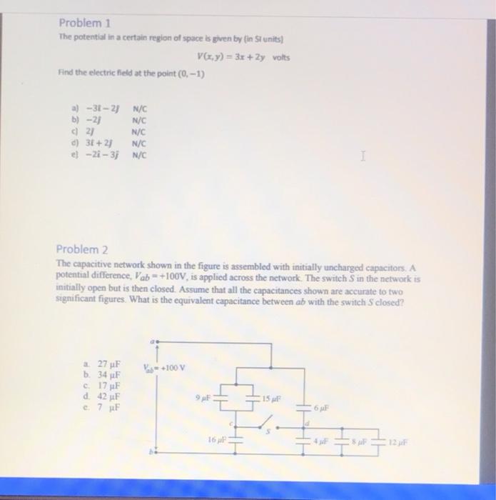 Solved Problem 1 The Potential In A Certain Region Of Spa Chegg Com
