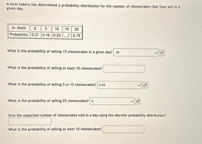 Solved A local bakery has determined a probability | Chegg.com
