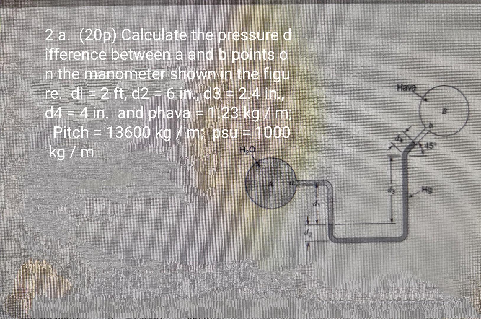 Solved 2 a. (20p) Calculate the pressure d ifference between | Chegg.com