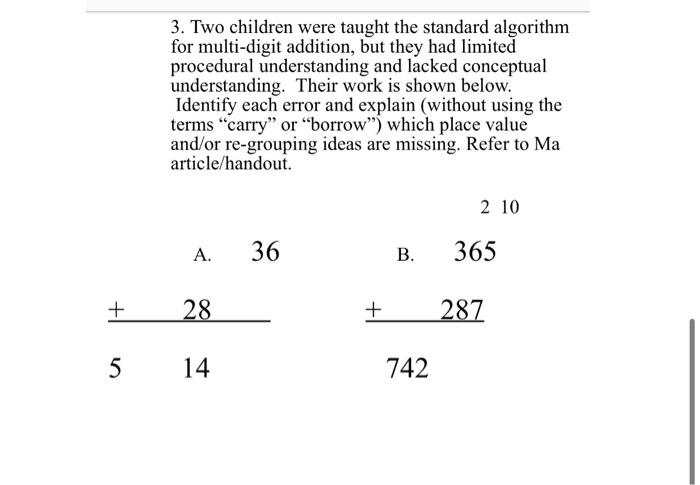Solved 3. Two children were taught the standard algorithm | Chegg.com