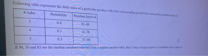 Solved Following table represents the daily sales of a | Chegg.com