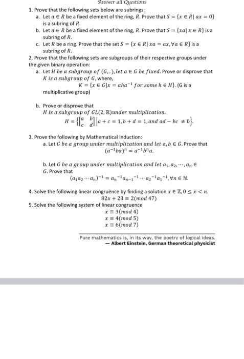 Solved Answer all Questions 1. Prove that the following sets | Chegg.com