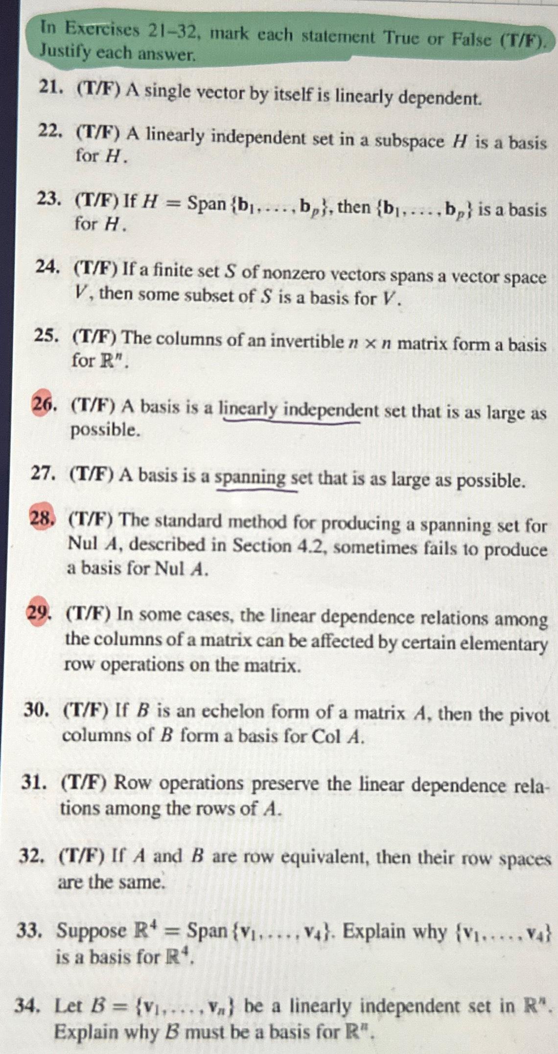 Solved In Exercises 21 32 mark each statement True or Chegg