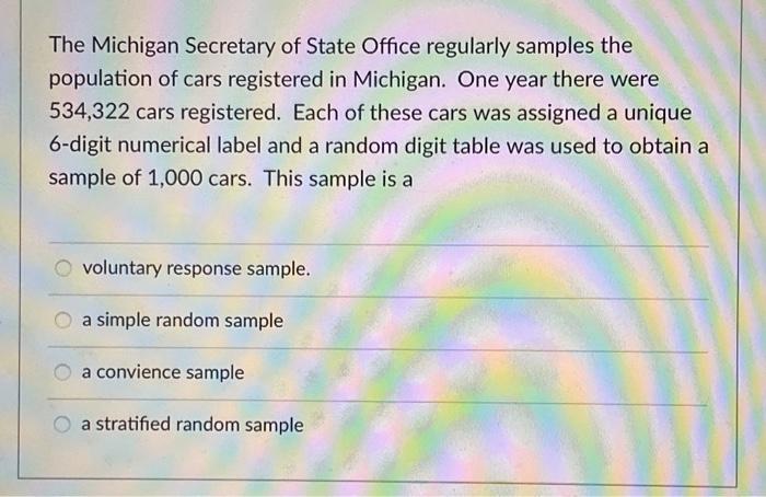Solved The Michigan Secretary of State Office regularly | Chegg.com