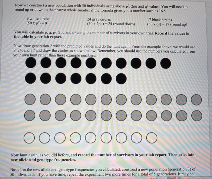 Now we construct a new population with 50 individuals using above p2, 2pq and q values. You will need to round up or down to