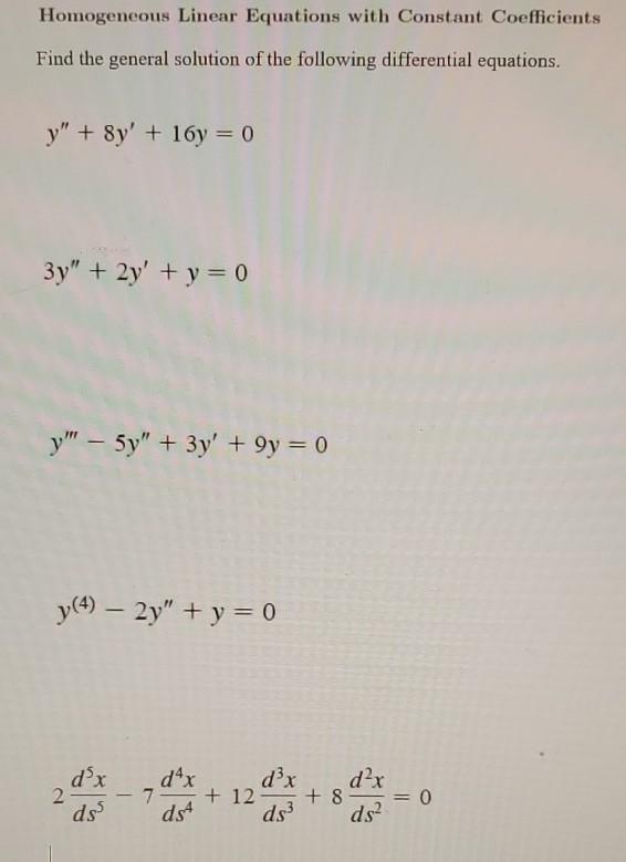 Solved Homogeneous Linear Equations with Constant | Chegg.com