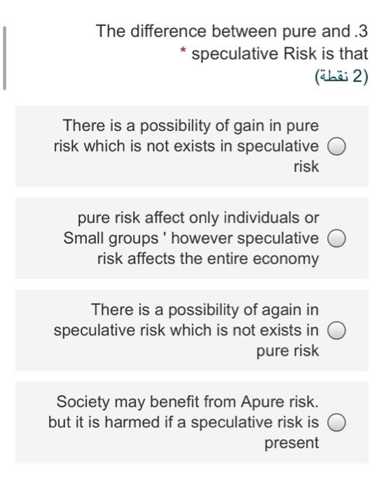 Solved The difference between pure and.3 speculative Risk is