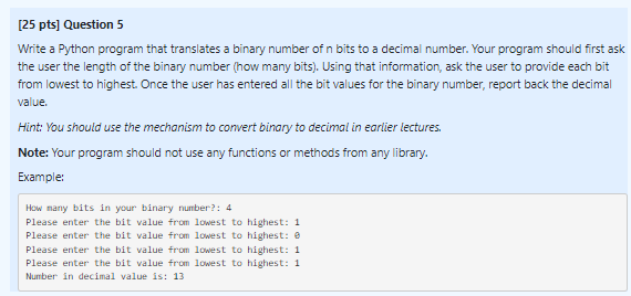 Solved [25 ﻿pts] ﻿Question 5Write a Python program that | Chegg.com