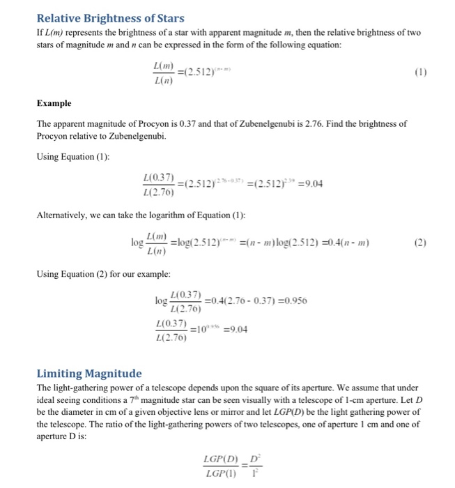 Solved Relative Brightness of Stars If L(m) represents the | Chegg.com